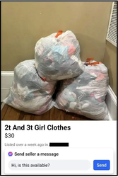 A listing from Facebook marketplace with thrash bags full fill clothes