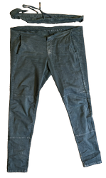 A pair of pants with the top band cut